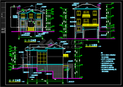 别墅建筑施工平立面设计CAD方案图